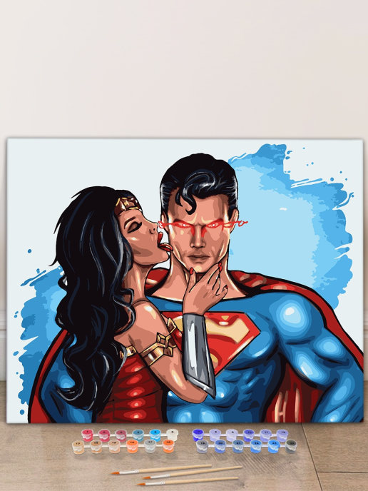 Картина для рисования по номерам, по мотивам «Супермен и Чудо женщина», 50х40 см.